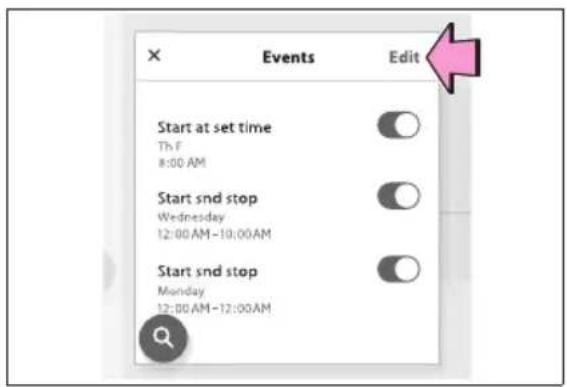 Events Edit Start at set time Th F 8:00 AM Start snd stop Wednesday 12:00AM-10:00AM Start snd stop Monday 12:00AM-12:00AM