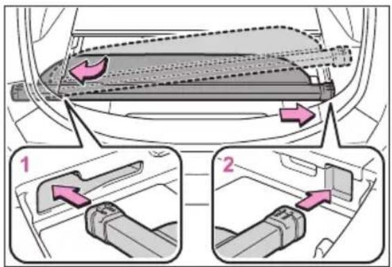 Diagram showing car interior compartments with directional arrows indicating movement or force, labeled 1 and 2.