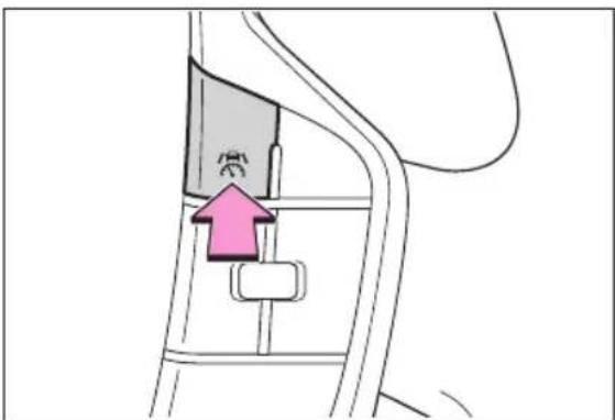 Diagram showing a car seatbelt mechanism with a pink arrow indicating the direction of movement or change.