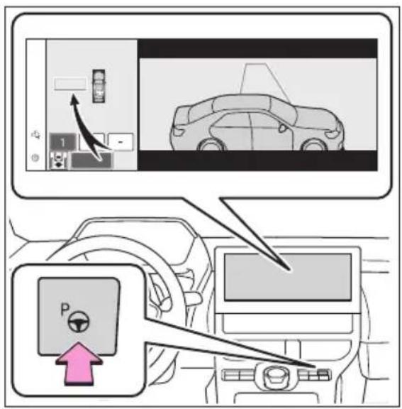 Diagram illustrating car parking and navigation steps, showing vehicle positioning and directional arrows with labels like 'P' and '1'.