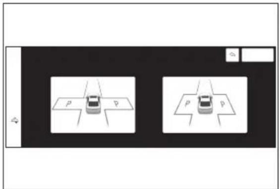 Diagram showing two cars on a road with lane markings and a parking sign, likely illustrating parking or road safety concepts.