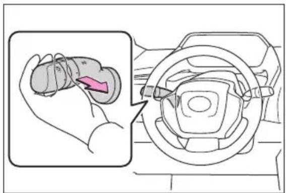Diagram illustrating a hand turning a car steering wheel, with an inset showing the hand turning a car component.