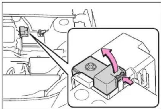 Technical diagram showing a mechanical component with an inset view highlighting a highlighted section with directional arrows.