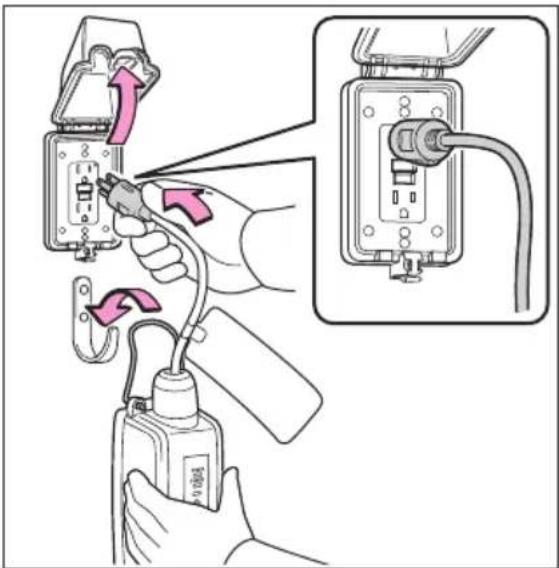 Diagram showing installation of electrical outlets with labeled components and directional arrows indicating connection or repair steps