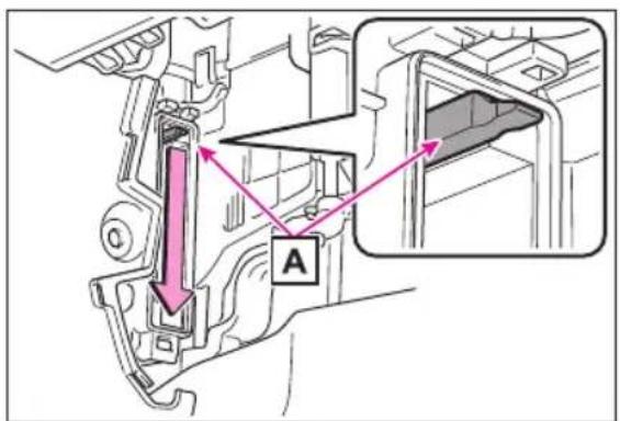 Technical diagram showing mechanical assembly with labeled component A and directional arrows indicating flow or movement