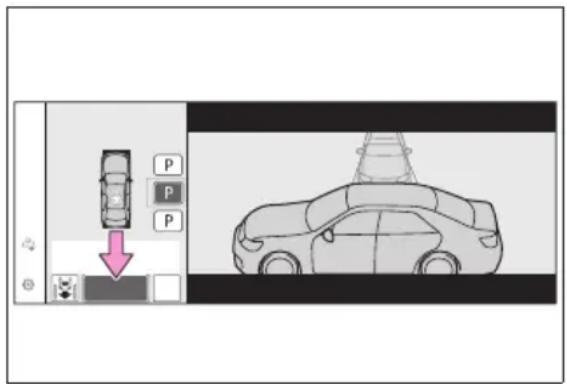 Diagram showing a car with a downward arrow and control panel, alongside a 3D car illustration with labeled points P.