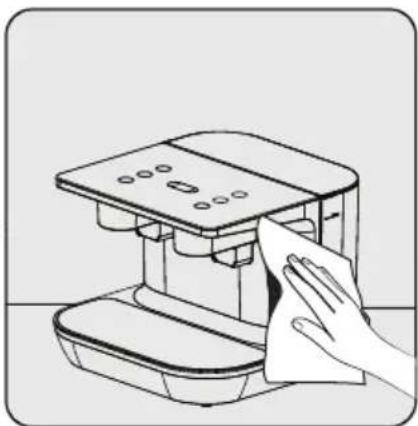 Illustration of a hand cleaning a kitchen appliance with a cloth (no text or symbols)
