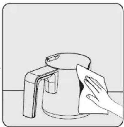 Line drawing of a hand cleaning a ceramic teapot with a cloth (no text or symbols)