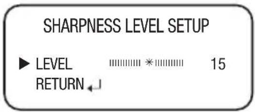 SHARPNESS LEVEL SETUP ► LEVEL 15 RETURN ↙