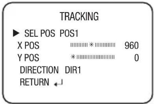TRACKING ► SEL POS POS1 X POS 960 Y POS 0 DIRECTION DIR1 RETURN ←