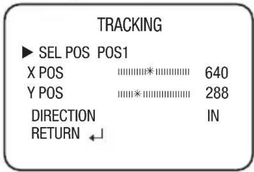 TRACKING ► SEL POS POS1 X POS 640 Y POS 288 DIRECTION IN RETURN ↓