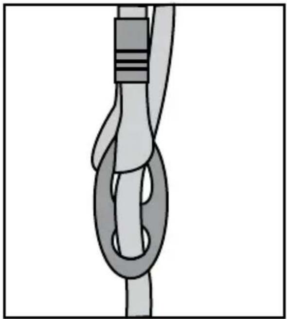Illustration of a rope knot with a loop and rope tied (no text or symbols)