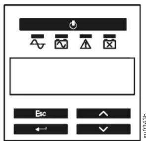 Control panel interface with battery, switch, and function icons labeled Esc, ↗, ←, and checkmark