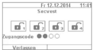 Fr 12.12.2014 11:41 Secvest 1 2 3 4 Zugangscode ●●○○ Verlassen