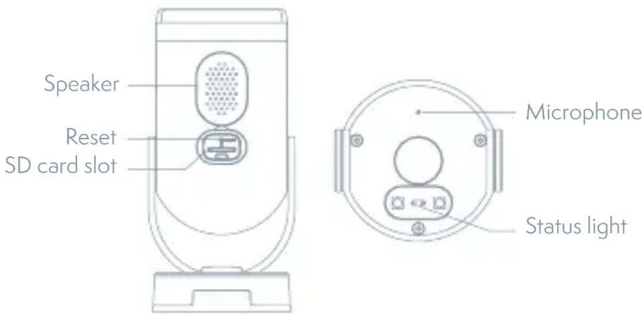 Speaker Reset SD card slot Microphone Status light