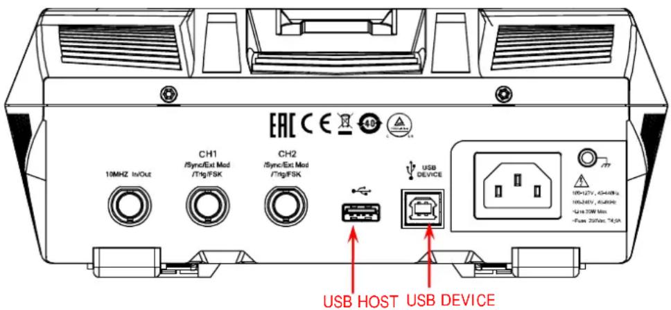 EAC CE 40 10MHZ Inv/Out CH1 /Sync/Ext Mod /ITg/FSK CH2 /Sync/Ext Mod /ITg/FSK USB DEVICE USB HOST USB DEVICE