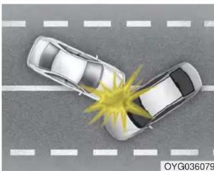 Top-down view of two cars on a road with a yellow explosion in the center (no text or symbols)