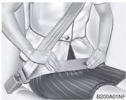 Illustration of a person wearing a seatbelt and holding a bandage, with no visible text or symbols.