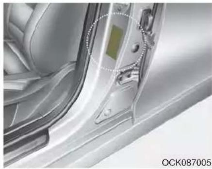 Close-up of a car's side panel showing leather trim and door mechanism (no text or symbols visible)
