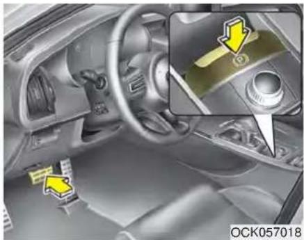 Interior view of a car dashboard with steering wheel and gear shift indicators (no text or symbols)