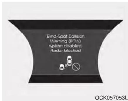 Bind-Spot Collision Warning (8CW) system disabled. Radar blocked OCK057053L