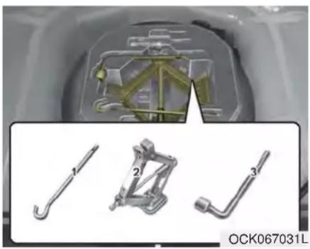 Technical illustration of mechanical parts including a bracket, spring, and wrench (no text or symbols)