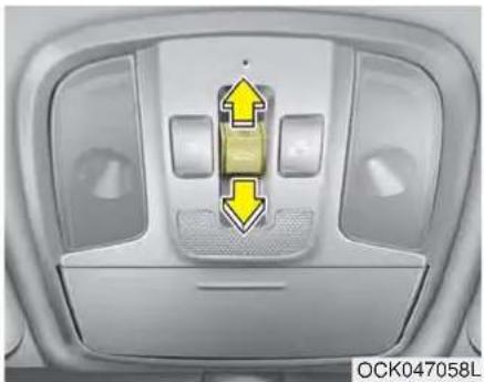 Interior view of a vehicle showing a double-headed arrow pointing up and down on the back panel (no text or symbols)