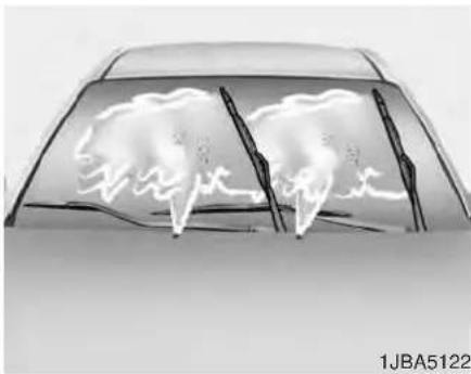 Diagram of a car's front window with visible snowflakes and snowflakes, no text or symbols present