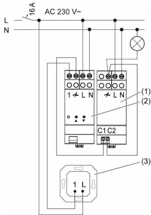 L N 16A AC 230 V~ (1) (2) 1 L N C1 C2 (3)