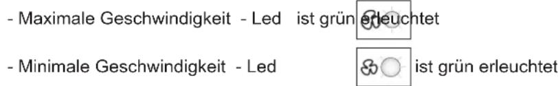 - Maximale Geschwindigkeit - Led ist grün erleuchtet - Minimale Geschwindigkeit - Led ist grün erleuchtet