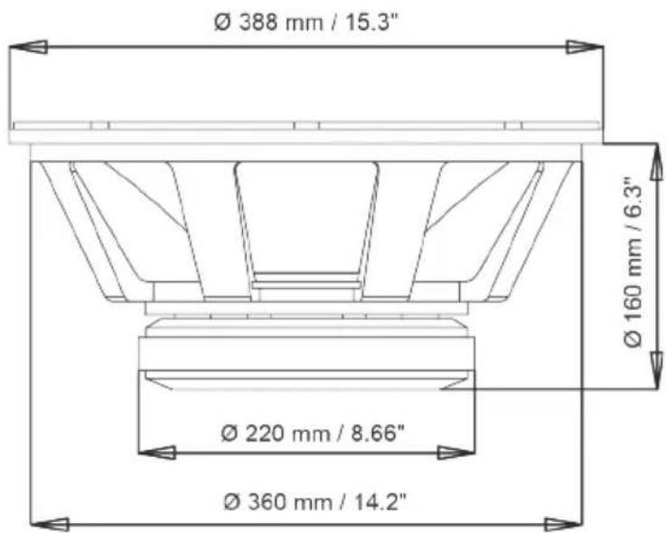 Ø 388 mm / 15.3" Ø 160 mm / 6.3" Ø 220 mm / 8.66" Ø 360 mm / 14.2"