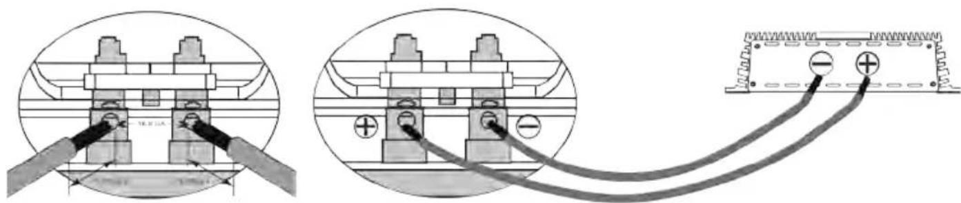 Technical diagram showing two electrical connection setups with labeled components and wiring connections