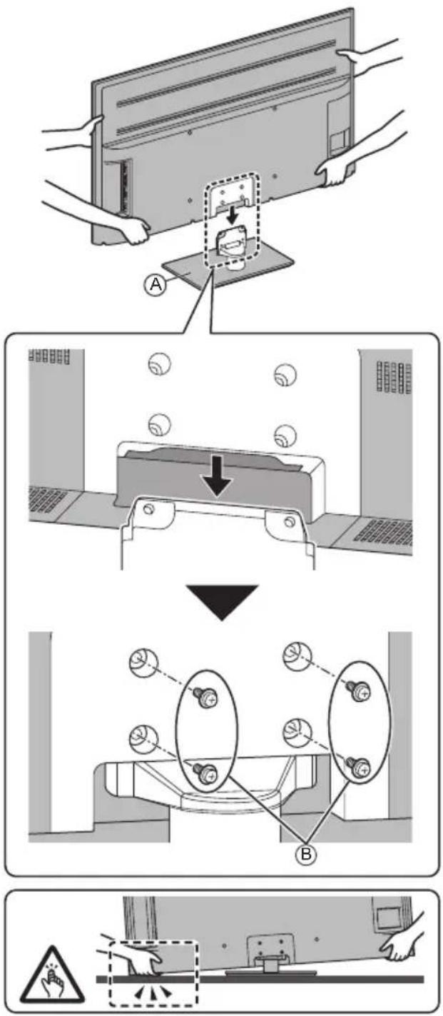 Diagram illustrating a device assembly process with labeled steps A and B, showing hand positioning and component disassembly.