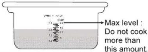 WHITE RICE 1 5.6 20 CUP 18 2.6 12 3.8 8 1.0 Max level : Do not cook more than this amount.