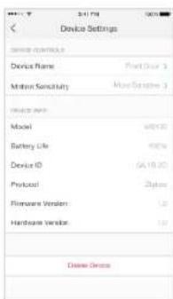 Device Settings Device Name Model Sensitivity Model Battery Life Device ID Protocol Hardware Version Device Format