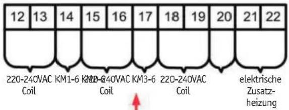 12 13 14 15 16 17 18 19 20 21 22 220-240VAC KM1-6 KM2-6 KM3-6 220-240VAC Coil Coil Coil Coil elektrische Zusatz- heizung