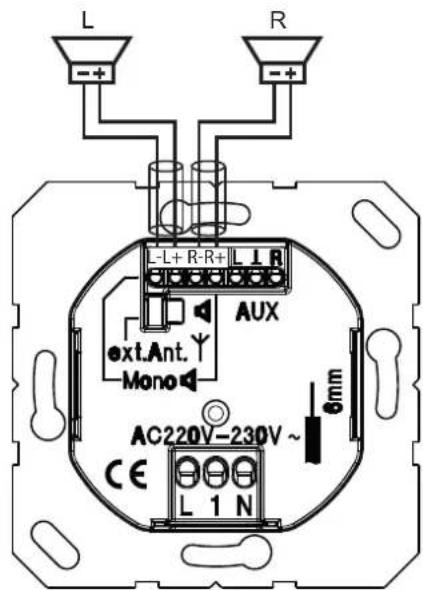 L R - + - + - L-L+ R-R+ L 1 R ext.Ant. Mono AUX 6mm AC220V-230V~ CE L 1 N