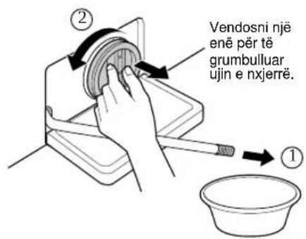 ② Vendosni një enë për të grumbulluar ujin e nxjerrë. ①
