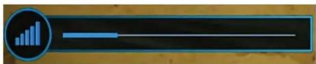 Digital display icon showing a bar chart with a blue circular button and a horizontal line, likely representing progress or progress bar.
