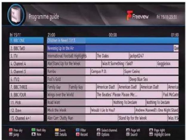 Programme guide Fri 15/11 23:00 00:00 01:00 1. BBC ONE Children in Need 2013 2. BBC TWO Newsing Up in the Air 3. ITV International Football Highlights The Dates Jackpvt247 4. Channel 4 AlstStancUp for the Week Was It Something I Said? Gogglebox 5. Channel 5 Rumbo Campus P.D. Super Casino 6. ITV2 Fool's Gold Deep Blue Sea 7. BBC THREE Family Guy Family Guy American Dad! American Dad! American Dad! America 9. BBC FOUR Wings over the World The Beatles' Please Please Me... 11. Pick Road Wars Nothing To Declare Nothing To Declare 12. Dave Mock the Week Would I Lie to You? Andrew Maxwell's One Night Stand 13. Channel 4+1 Alm Carr Chatty Nan Stand Up for the Week Was It Prev day Next day Zoom Filter Select channel Page left Page right Jump Nov Details Record Options Search Highlight Game