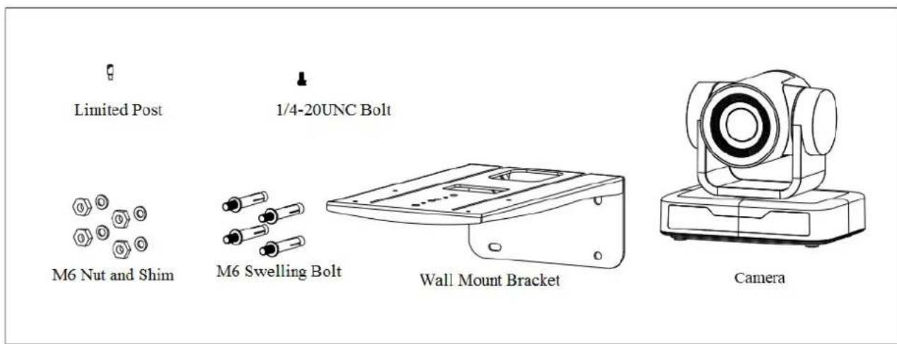 Limited Post 1/4-20UNC Bolt M6 Nut and Shim M6 Swelling Bolt Wall Mount Bracket Camera
