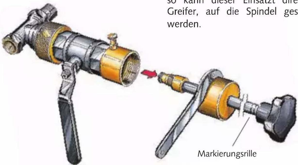 so Kahn dieser Einsatz die Greifer, auf die Spindel ges werden. Markierungsrille