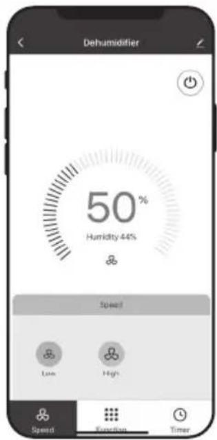 Dehumidifier 50% Humidity 44% Speed Low High Speed Function Timer