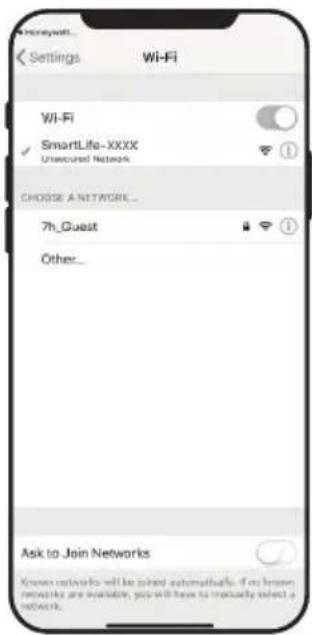 Settings Wi-Fi Wi-Fi ✓ SmartLife-XXXX Unsecured Network CHOOSE A NETWORK... 7h_Guest Other... Ask to Join Networks Known networks will be selected automatically if no known networks are available, you will have to manually select a network.