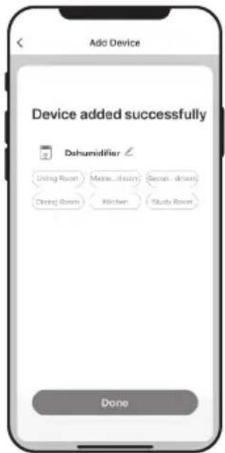 Add Device Device added successfully Dehumidifier Living Room Media-London Season - drawn Driving Room Kitchen Study Room Done