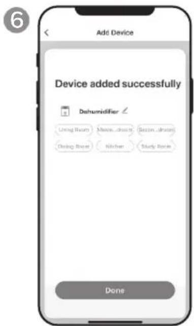 Add Device Device added successfully Deshumidifier Living Room Missn._dressn Season._dressn Dining Room Kitchen Study Room Done