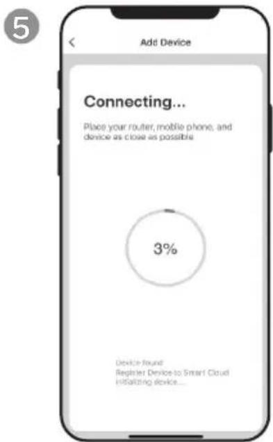 Add Device Connecting... Place your router, mobile phone, and device as close as possible 3% Device found: Register Devices to Smart Cloud Hillfasting device...