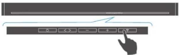 Diagram showing a hand interacting with a control panel with labeled buttons and a pointer, likely illustrating a system or interface control.
