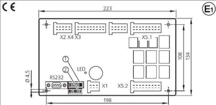 CE 223 E1 X2 X4 X3 X5.1 108 134 Ø 4,5 RS232 LED X1 X5.2 198