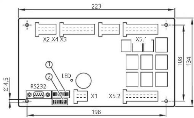 223 X2 X4 X3 X5.1 108 134 Ø 4,5 RS232 ① ② LED X1 X5.2 198
